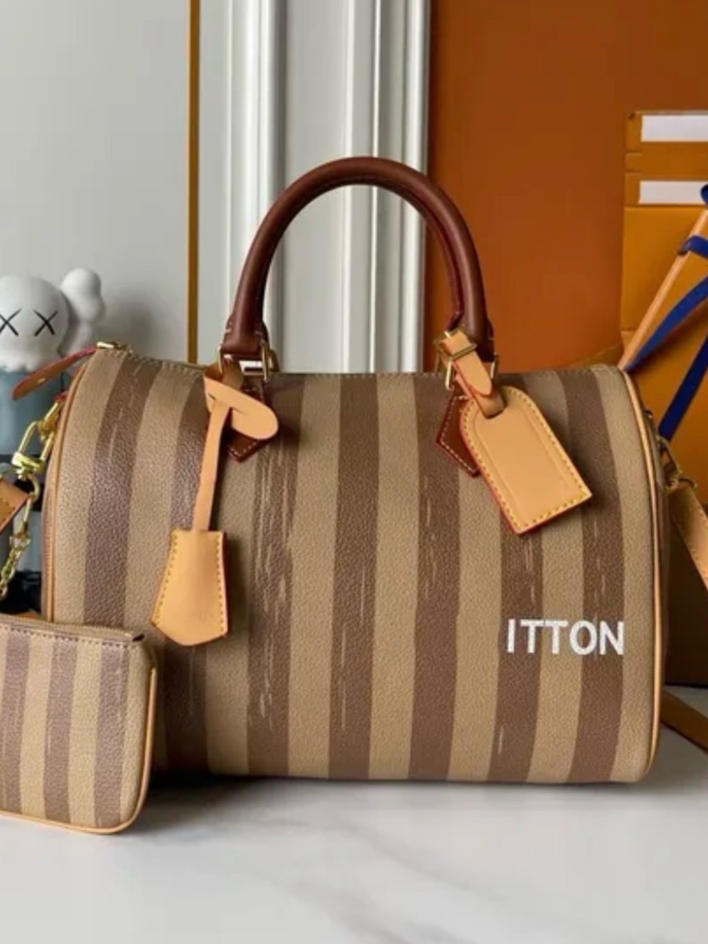 Coming Soon Designer Brown Striped Women’s Speedy Satchel Bag